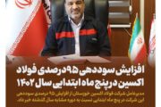 افزایش سوددهی 95 درصدی فولاد اکسین در پنج ماه ابتدایی سال 1402‌